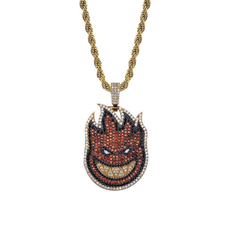 TOPGRILLZ Spitfire Pendant Necklace Iced Out Chain Gold Color With Tennis Chain With Cubic Zircon Men's Hip hop Rock Jewelry