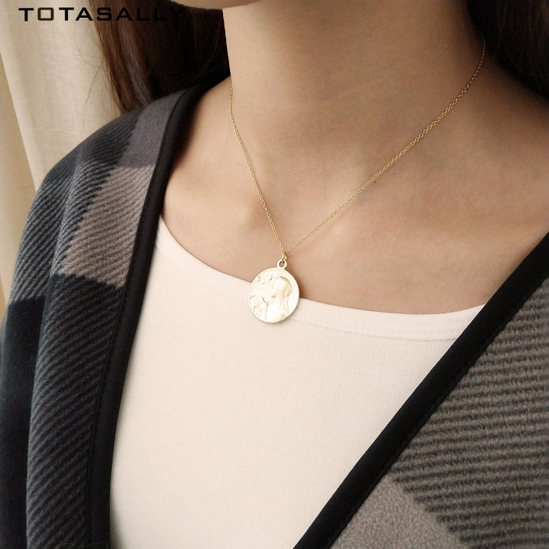 Gold Color Virgin Mary Portrait 100% Real 925 Sterling Silver Necklace Fashion Simple Pendant For Women JEWELRY