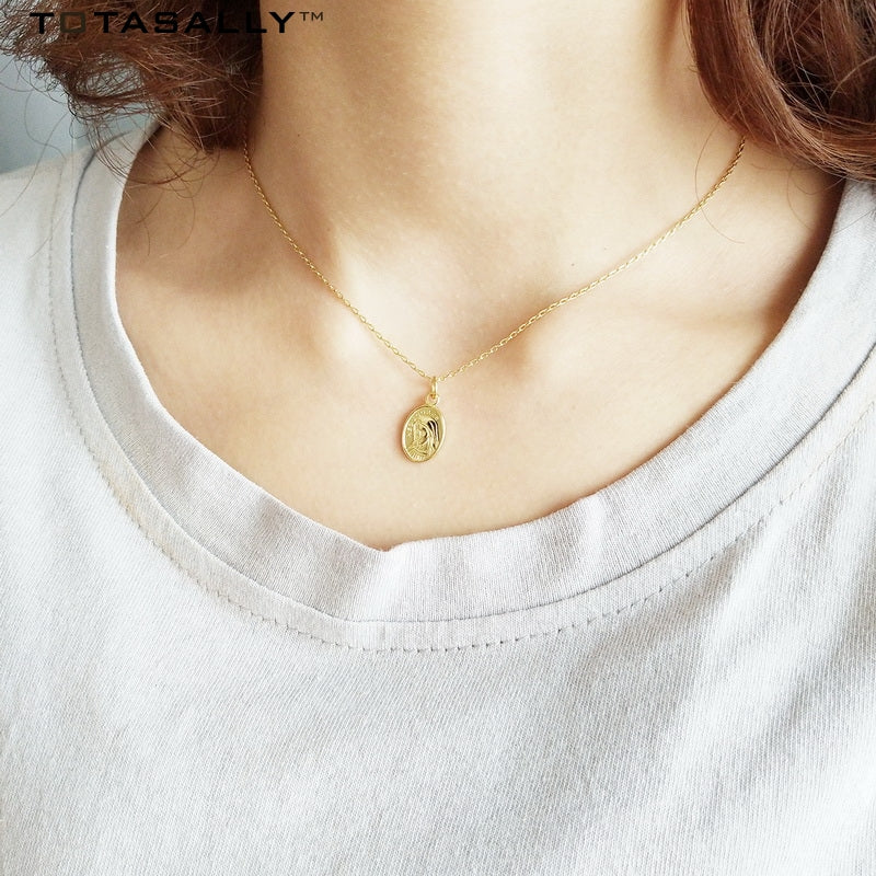 Simple Personality Girly Portrait 100% Real 925 Sterling Silver Golden Pendant Necklace Co Hundred-match Jewelry