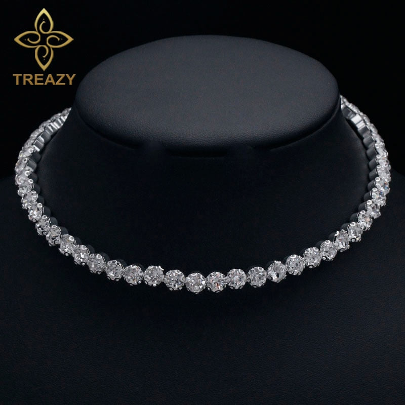 TREAZY Bridal Crystal Rhinestone Choker Necklace Women Wedding Accessories Tennis Chain Chokers Jewelry Collier Femme