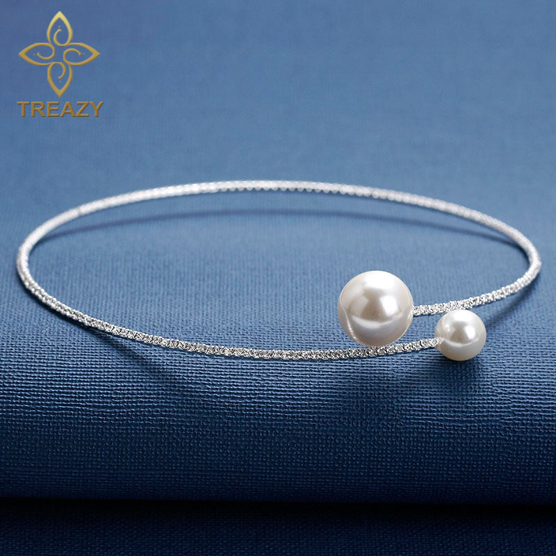 Crystal Rhinestone Choker Necklace For Women Simple Cute Simulated Pearl Ball Choker Collar Wedding Bridal Accessories