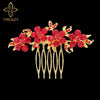 TREAZY Elegant Bridal Hair Combs Red Crystal Floral Animal Bride Wedding Hair Jewelry Party Prom Hair Accessories Women Headwear