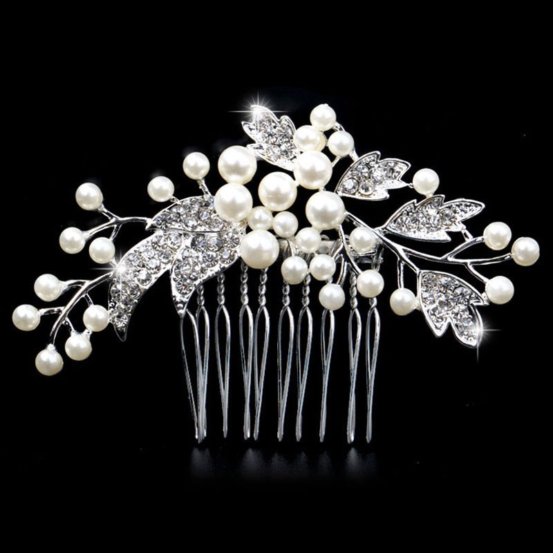 TREAZY Fashion Floral Bridal Wedding Hair Accessories Sparkling Pearl Crystal Brides Tiara Hair Combs Women Wedding Hair Jewelry