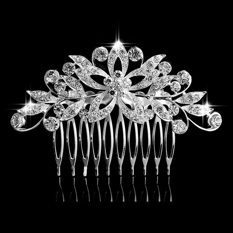 TREAZY Fashion Floral Bridal Wedding Hair Accessories Sparkling Pearl Crystal Brides Tiara Hair Combs Women Wedding Hair Jewelry