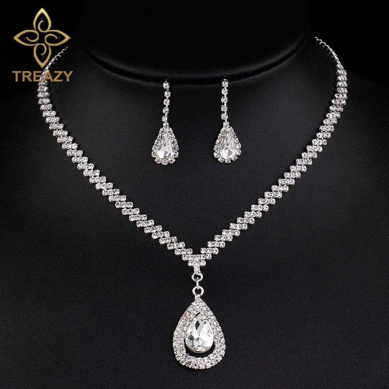 TREAZY-Fashion-Waterdrop-Design-Crystal-Bridal-Jewelry-Sets-Silver-Plated-Women-Necklace-Earrings-Wedding-Engagement-Jewelry