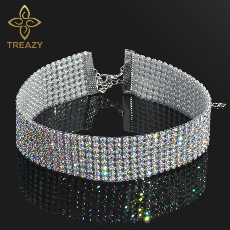 TREAZY Sparkling Full Crystal Rhinestone Choker Necklace for Women Wedding Bridal Collar Choker Chain Necklace Party Jewelry