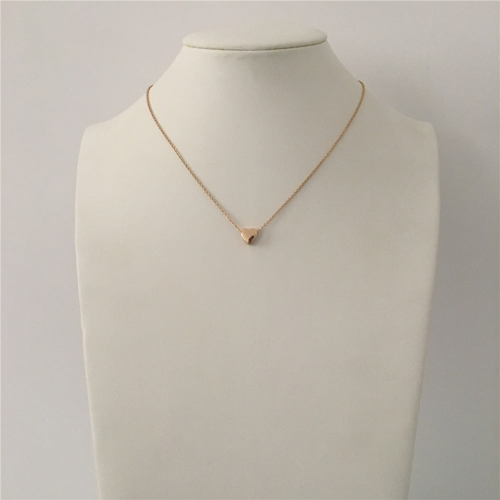 TRENDY GIRLY GOLD COLOR SMALL HEART PENDANT THROUGH CHAIN NECKLACE FOR WOMEN GIRL