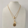 TRENDY GOLD COLOR TWO COIN MEDALLION HEART PENDANT LAYERED NECKLACE FOR WOMEN GIRL
