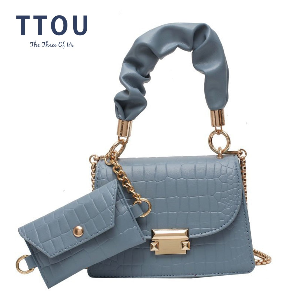 TTOU 2 Pcs/set Crocodile Pattern Small Leather Cross Body Bags For Women 2022 Elegant Travel Chain Crossbody Shoulder Handbags