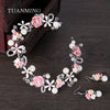 TUANMING 3PCS New Arrival Colorful Hairbands Earring Set Pearl Crystal Wedding Hair Accessories Bride Flower For Women Jewelry