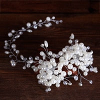 TUANMING Luxurious Silver Headband Tiara Women Jewelry Forehead Pearl Crystal Hairband Hair Ornaments bride Wedding Accessories