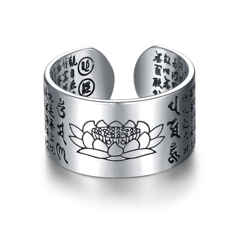 TYPE JEWELRY 99 Pure Silver Lotus Heart Classic Personality National Style Men and Women Ring Six Words Truth Ring
