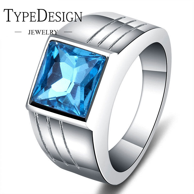 TYPE JEWELRY Luxury sapphire and silver ring for women men Blue Agate titanium steel ring, men's index finger tail ring.