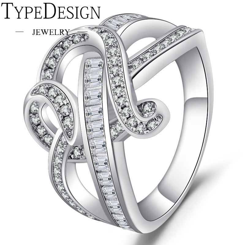 TYPE JEWELRY creative love hollow heart shaped female ring, bow tie art simple sapphire ring Holid gifts