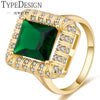 TYPE JEWELRY exaggerated fashion ring girl,red green crystal zirconium retro engagement ring Grandmother Emerald Ring pentagram