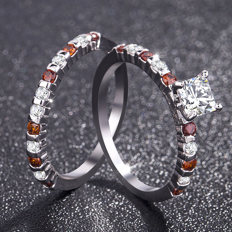 TYPE JEWELRY female couple set up a double ring micro zircon ruby ring, engagement ring.white crystal gemstone ring