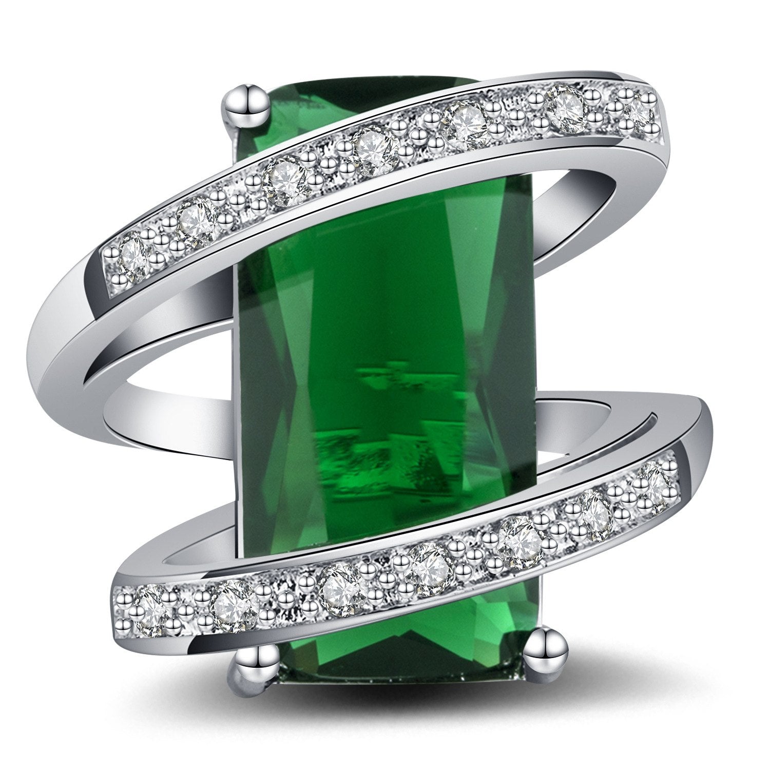 TYPE JEWELRY925 Silver Fashion long green emerald zircon simulation, tourmaline emerald female ring, ball ring, birthd gift