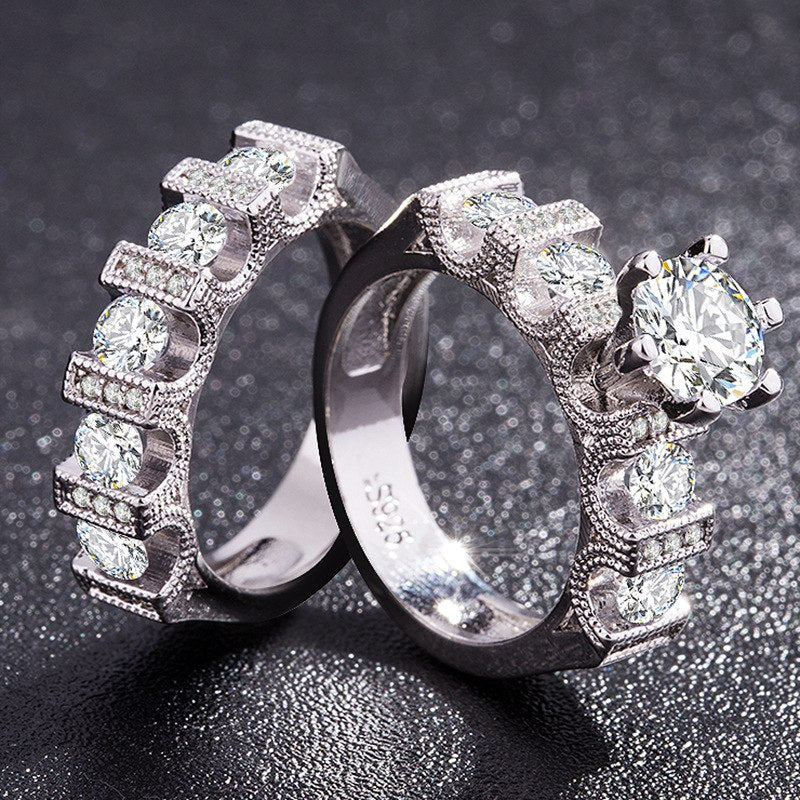 TYPEDESIGN jewelry Fashion temperament personality zircon ring lovers, high-grade platinum plated set of rings for women