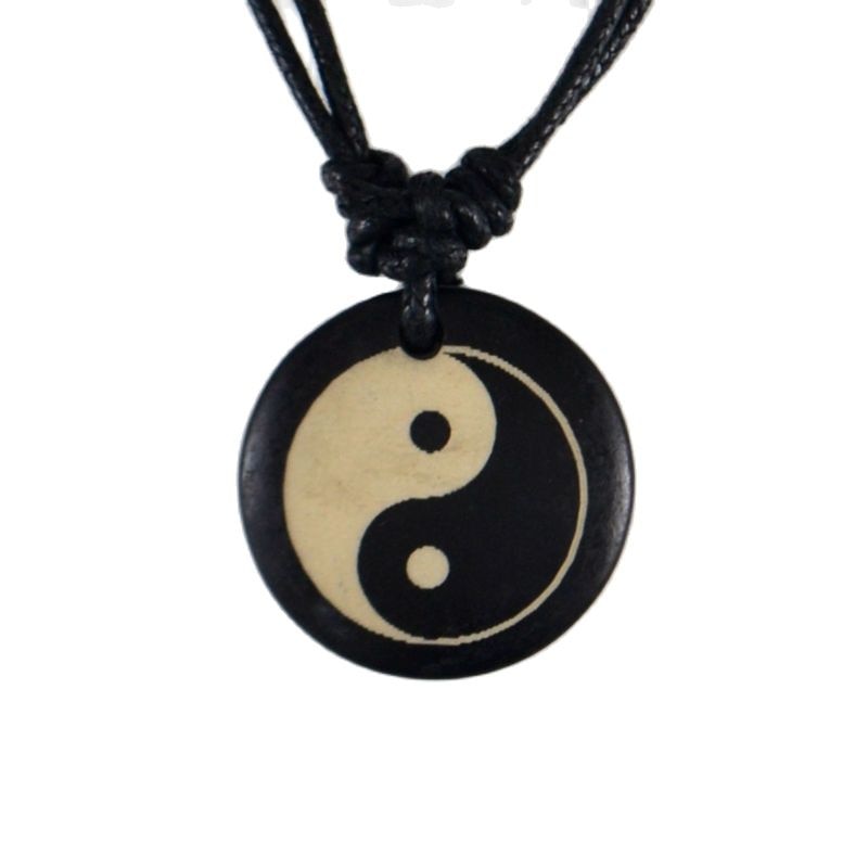 Tai Chi Yin & Yang yak bone Pendant Amulet Necklace Lucky Gift  Tribal Jewelry
