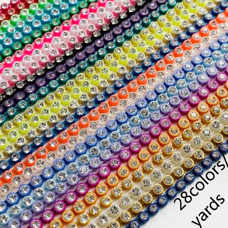 Taidian mutilcolor  AB Rhinestone Banding Chain Trim enhance jewelry bling creations 28-30Yard One yard per color SS6 and SS8