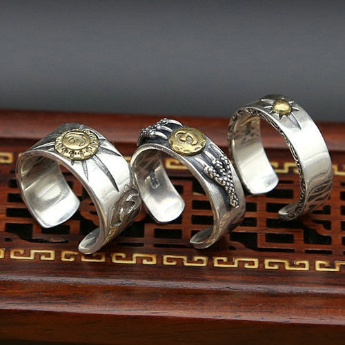 Takahashi Kagura Goro Feathers Fashion S925 Sterling Silver Retro Thai Silver Star Gold Fly Eagle Open Ended Ring Men And Women