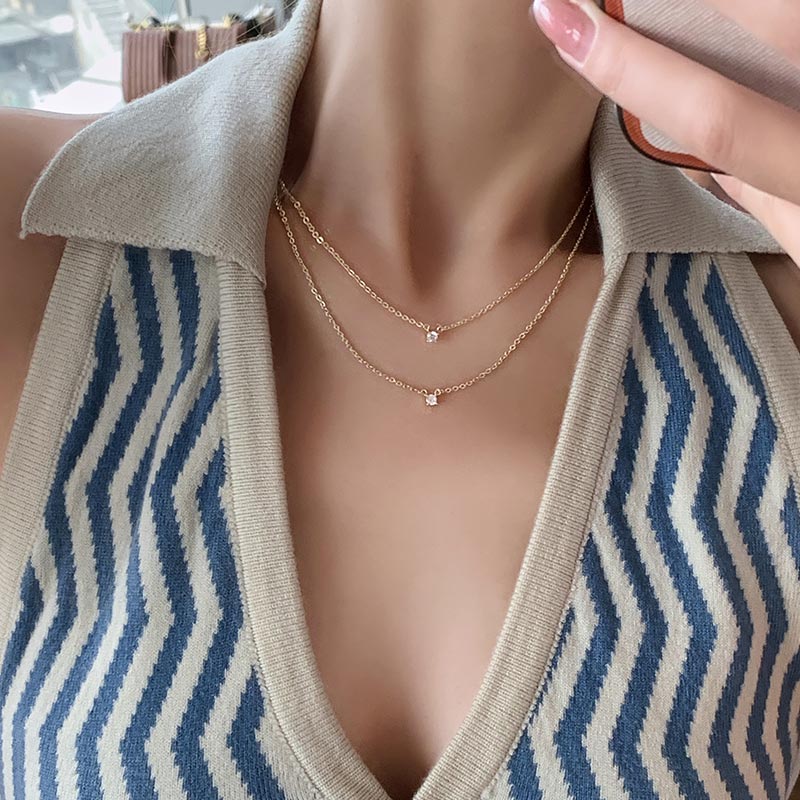 Taran Refined and Simple Solitaire Necklace 2021  Trendy Double-Layer Clavicle Chain High Sense Internet Celebrity