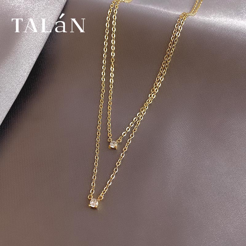 Taran Refined and Simple Solitaire Necklace 2021  Trendy Double-Layer Clavicle Chain High Sense Internet Celebrity