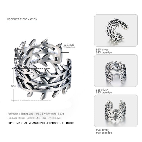 2020 New Collection Authentic Sparkling Leaves Silver Ring Laurel Wreath Laurel 100% Fine 925 Sterling Silver Jewelry