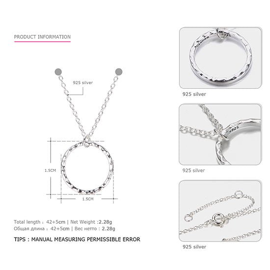 925 Silver Pendant Necklace Gold Color Classic Women Statement Necklace for Women Geometric Circle Fine Jewelry