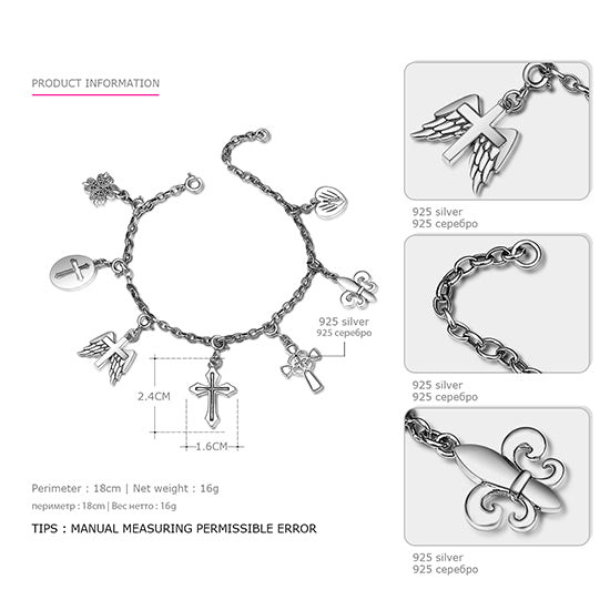 925 Sterling Silver Charms Bracelets for Women 8 styles Pendants Cross Wing & Heart Bracelets 2020 Spring Collection