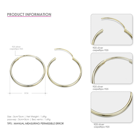 925 Sterling Silver Earring Multi Size Earring Geometric Round Circle Drop Earrings For Women Fine Jewelry Two Colors