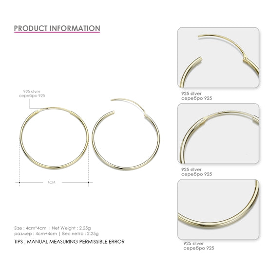 925 Sterling Silver Earring Multi Size Earring Geometric Round Circle Drop Earrings For Women Fine Jewelry Two Colors