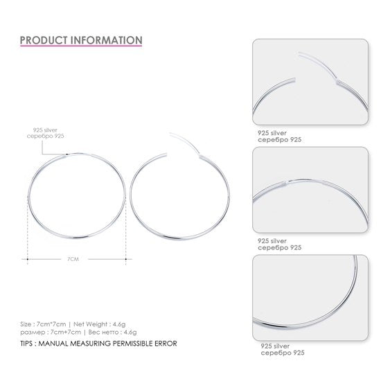 925 Sterling Silver Earring Multi Size Earring Geometric Round Circle Drop Earrings For Women Fine Jewelry Two Colors