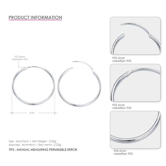 925 Sterling Silver Earring Multi Size Earring Geometric Round Circle Drop Earrings For Women Fine Jewelry Two Colors