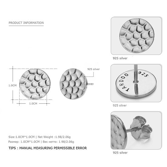 925 Sterling Silver Earrings Simple Design Geometric Round Anniversary Gold Color Stud Earring For Women Jewelry Fashion