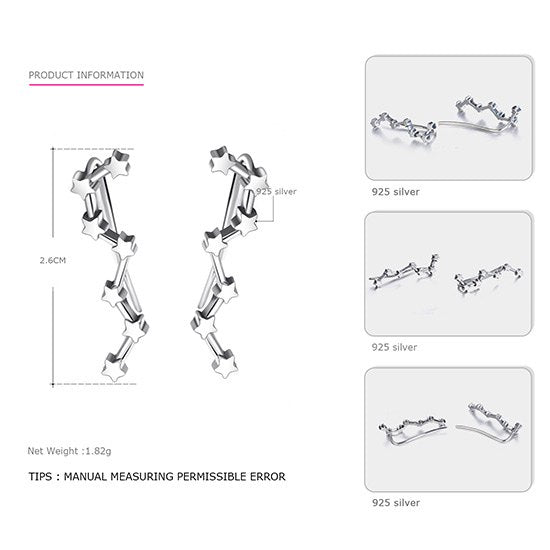 925 Sterling Silver Hook Earrings Seven Stars Modelling Brilliant Shining Earrings Silver 925 Jewelry for Women