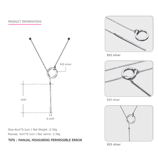 925 Sterling Silver Long Pendant Line Round Necklace Simple and Romantic Style Fine Jewelry New Year Gift for Women