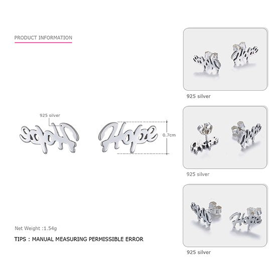 925 Sterling Silver Stud Earrings for Women Alphabet Faith Typeface Dazzling Sparking Boucles d'oreilles pour les femmes
