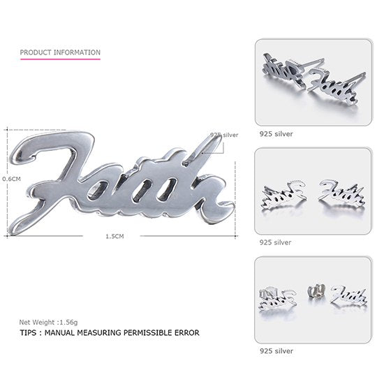 925 Sterling Silver Stud Earrings for Women Alphabet Faith Typeface Dazzling Sparking Brand Fine Jewelry New Arrival