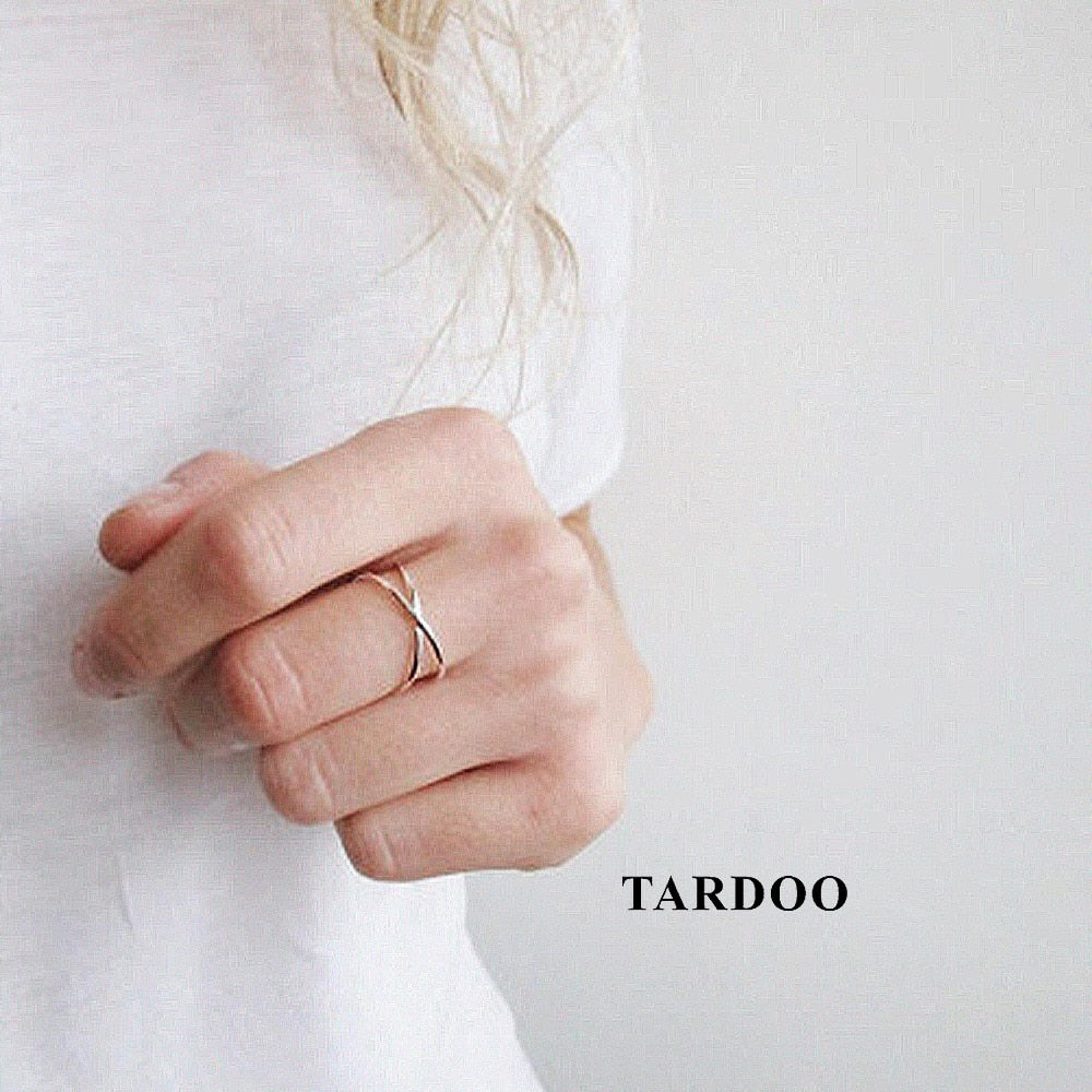 925 Sterling Silver Women's Rings Trendy Minimalist C Shape Open Cross Cuff Adjustable Ring Simple Jewelry