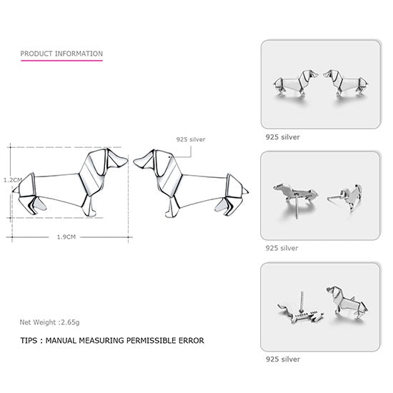 Animal Dog Really 925 Sterling Silver Stud Earrings Cute and Sweet Style Fine Jewelry for Women Girls