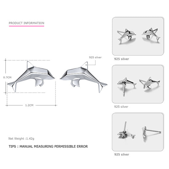 Animal Whale 925 Sterling Silver Stud Earrings Simple Style Beach Engagement Jewelry for Women