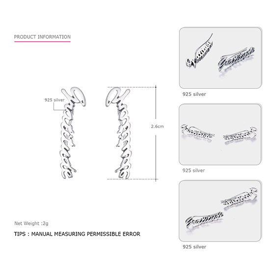 Antique 925 Sterling Silver Long Hook Earrings for Women Letter Typeface Delicate Stud Earrings Brand Fine Jewelry