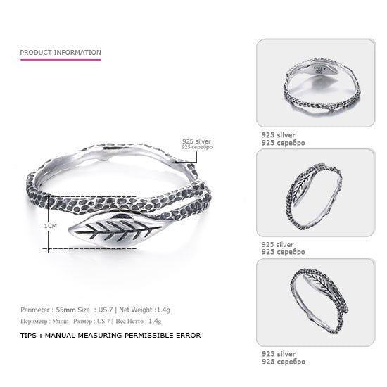 Antique 925 Sterling Silver Rings for Unisex Leaf Shape Reto Style Silver Rings Sterling-Silver-Jewelry 2020