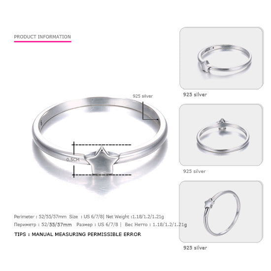 Antique 925 Sterling Silver finger Rings for Women start Intersperse Minimalist Rings Sterling Silver Jewelry