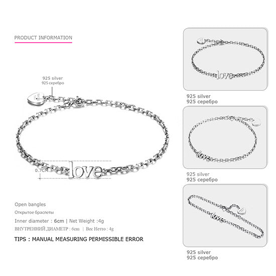 Authentic 925 Solid Sterling Silver Forever Love Heart bracelets Original Jewelry Valentine's D Gift