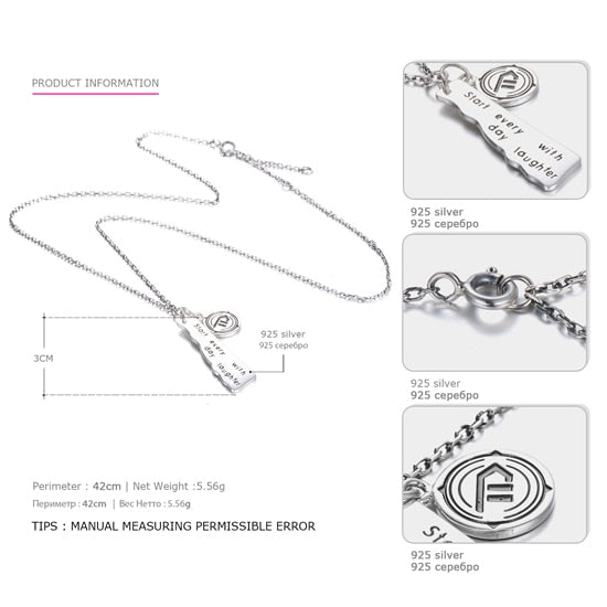 Authentic 925 Sterling Silver Necklace for Women High Quality Personalized Design Letter & Circular Pendant Necklace