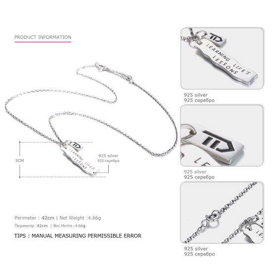 Authentic 925 Sterling Silver Necklaces & Pendants for Women High Quality Unqiue Determined Typeface Brand Fine Jewelry