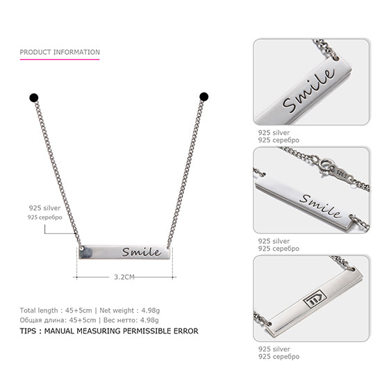 Authentic 925 Sterling Silver Necklaces for Women Hot Sale Simle Font Symb Joyful Necklaces Fine Jewelry