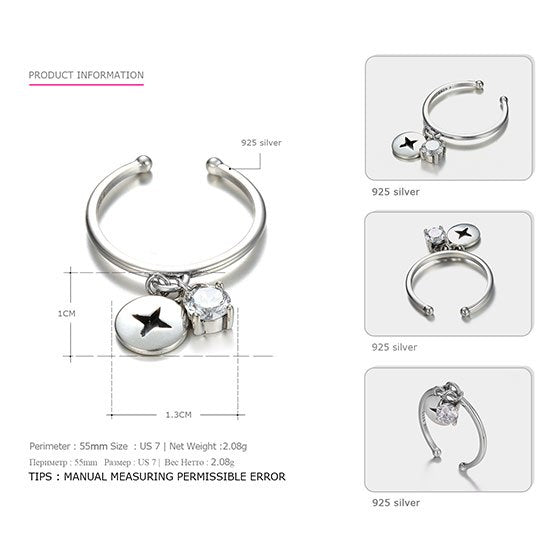 Authentic 925 Sterling Silver Rings for women classic&elegant style Adjustable Rings Wedding Brand Fine Jewelry